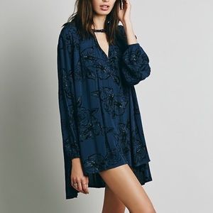 Free People Tree Swing Tunic Dress in Blue Floral